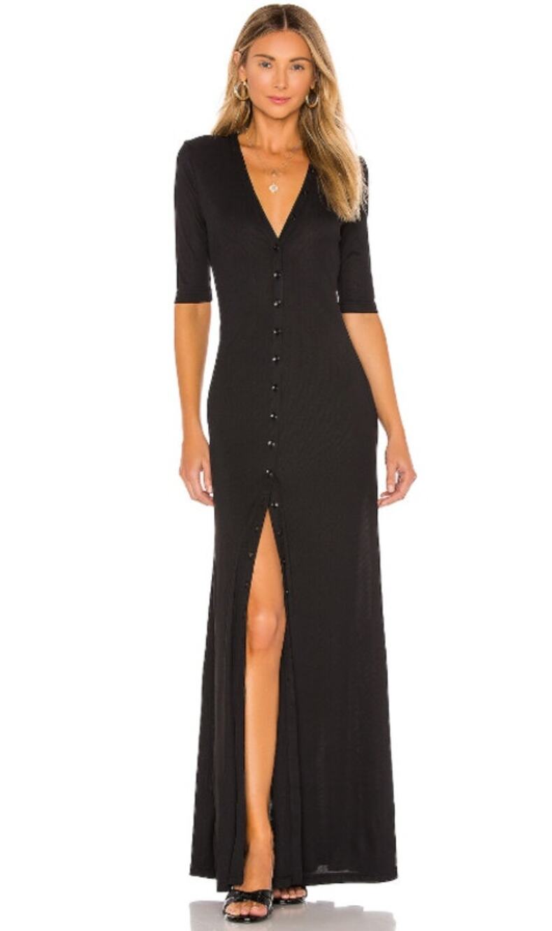 L'ACADEMIE The Esperanza Maxi Dress Black Ribbed Half Sleeve Women's S